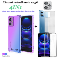 4-in-1 xiaomi Redmi note 12 5G 12 Pro 11 pro 10 pro Gradient Anti Drop Case+Tempered Glass+Carbon Fiber Backing+Lens Film