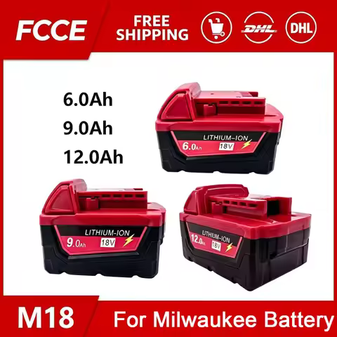 For Milwaukee M18 Power Tool Battery, Charger, BR, XC, 18V, 6000mAh M18B5, 48-11-1860, Built-in 1865