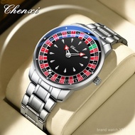 CHENXI CX-636/6362/6363 Jam Tangan Lelaki Bercahaya Tahan Air dengan Reka Bentuk Roda Kad dan Catur 