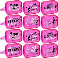 Reginary 12 Pcs Cheer Makeup Bags Preppy Cheerleader Gifts Bulk for Team Cheer Squad PVC Hot Pink Co