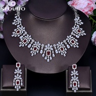 SEQUITO Luxury AAA+ CZ Waterdrop Long Tassel Choker Necklace Earrings Pave Setting 18K White Gold Plated Prom Party Women Statement Fashion Jewelry Set SJ053