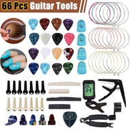 Ready Stock 66PCS Guitar Ukulele Tool Set Including Guitar Picks, Capo, Guitar Strings, Chord Finger Cots 3-in-1 String Changing guitar tool set