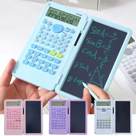 2 IN 1 Scientific Calculator with LCD Notepad 12 Digits Foldable Math Calculator Portable Handwritin
