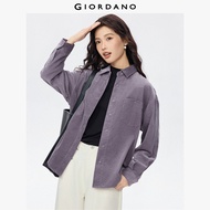 GIORDANO Women Shirts 100% Cotton Corduroy Shirts Single Pocket Long Sleeve loose Fashion Casual Shi