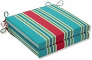 Pillow Perfect Outdoor/Indoor Aruba Stripe Square Corner Seat Cushions, 20" x 20", Turquoise/Coral, 