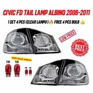 CIVIC FD TAIL LAMP ALBINO（CHINA OEM）1SET 4PCS （🎁FREE BULB MERAH 4PC🔥）WHITE CLEAR LAMPU BELAKANG TAIL