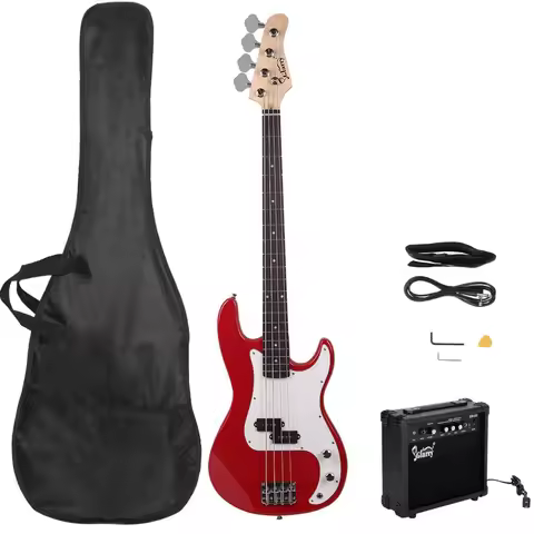 46in Beginner Electric Bass Guitar Starter Kit w/Case 20W Amp Red