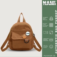 Nami Pushop Mini Backpack Gaya Korea Hitam/Mahoni/Cinnamon/Kuning Anis dengan Aksen Cute