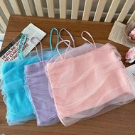 Women's top short sleeveless T-shirt Korean version tank new sexy Tops pleated mesh tube top sweet camisole lace vest  Europe bra