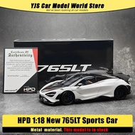 HPD diecast Model 1:18 New 765LT red and white Sports Car car Model Collection Gift Static display H