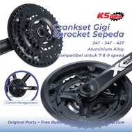 Bicycle Sprocket Gear Crankset 24T 34T 42T MX Bicycle Stacking Gear 7 8 9 Speed Chainring Front Gear