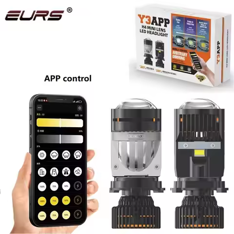 EURS Y3 APP H4 LED Headlights Car H4 Mini Projector Lens 3000K-6000K Arbitrary Dimming Wireless App 