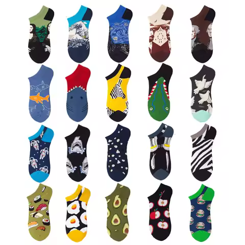 Socks Men Short Summer Starry Night Retro Art Oil Painting Mona Lisa Avocado Eggs Funny Socks