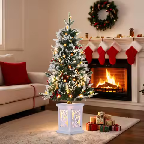 3FT Mini Christmas Tree Pre-Lit Artificial Tree with 78 Warm White Lights, 8 Modes & Timer, Tabletop