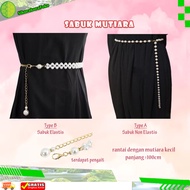 Gesper Belt Ikat Pinggang Wanita Model Rantai Mutiara Karet dan Non Karet Sabuk Manik Elastis Putih