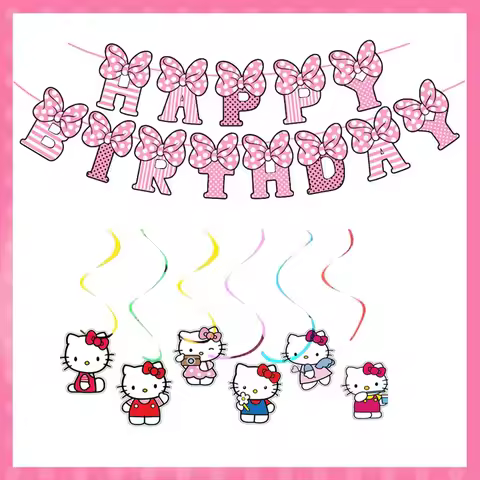 7/13pcs/set Sanrio Hello Kitty banner spiral Hello Kitty happy birthday decoration KT Cat party supp