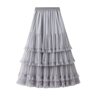 Zeolore Elegant A Line Tulle Skirt with Wide Ruffle Hem - Mid-Length Elastic Waistband QT2698