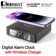 Digital Alarm Clock Wireless Charging Station Dimmable LED Display, Easy Snooze Adjustable Volume Bedside Bedroom Office