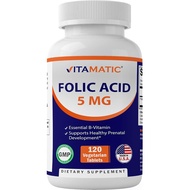 [sgstock] Vitamatic Folic Acid 5mg (5000 mcg) - 120 Vegetarian Tablets - (Vitamin B9 Folate) - [] []