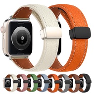 Leather Magnetic Buckle Strap Leather Band for Apple Watch 9 8 45mm 41mm Ultra 49mm iWatch Series 7 