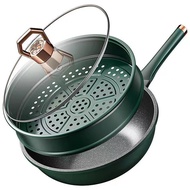 ♤Hecess 32CM Kuali Panci Wok Anti Lengket Dengan Pengukus Non Stick WoK Pan With Steamer  High Quali