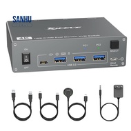 4K USB C KVM Switch 2 Monitors 2 Computers,4K@60Hz Dual Monitor USB 3.0 USB Typc C KVM Switcher EU P