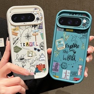 Casing Google Pixel 9 Pro XL 10 Pro 8a 9aTravel World Map Stamp Sticker Pattern Shockproof Phone Cas