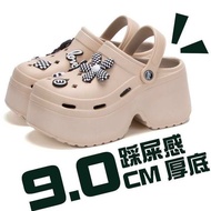 sandal perempuan sandal tapak tinggi Kasut lubang tapak tebal 9cm untuk wanita, selipar peningkatan 