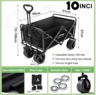 TopStyle Troli Barang Lipat Camping Camp Wagon 600D Oxford Steel Roda Besa dan Brake Outdoor Camping