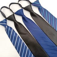 Men Formal Business Tie Lazy Pull Ready Stock 8cm Pull Stripes Black Tie No Knots