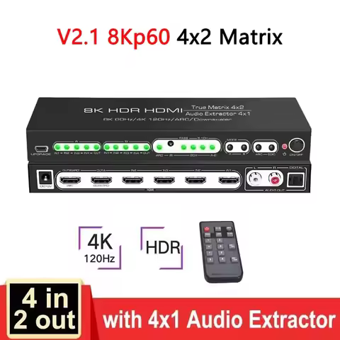 HDMI2.1 8K HDR HDMI Matrix 4x2 Switch Splitter 4k 120hz Support Dolby Vision Atoms 4x1 Audio Extract
