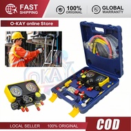 4-Way Manifold Gauge AC Diagnostic Tool for R134A R410A R32 R22 Refrigerant Charging Hose Kit Set