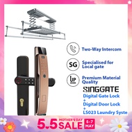 SINGGATE [Mega Bundle] SPACE GREY Smart Laundry System + Video Call Smart Viewer Digital Door Lock + Biometrics Digital Gate Lock | LS023 + FR006 +FM021