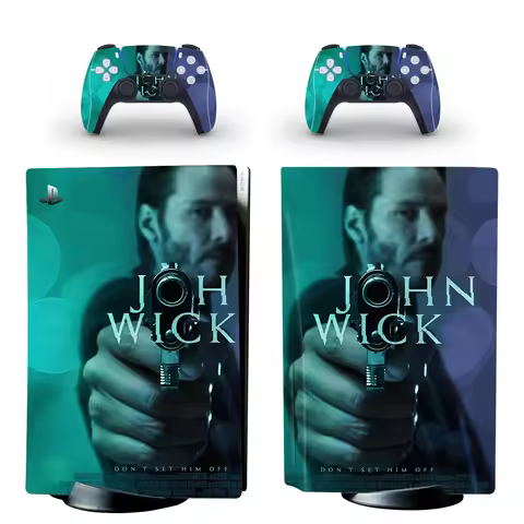 John Wick PS5 Standard Disc Skin Sticker Decal Cover for PlayStation 5 Console and 2 Controllers PS5