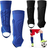 2 Pairs Soccer Football Shin Guards Shin Pads Protective Kids Soccer Ankle Guards Protector Kids Football Gear Equipment with Lower Leg and Ankle Guards Pads for 6-12 Boys Girls Teenagers, Blue Black