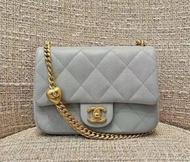 特價⭐Chanel 24p 愛心調節扣 方胖子 20cm 中號 灰色 荔枝牛皮 復古金 cf mini flap bag Grey 鏈條垂蓋手袋 迷你 ‖ 26p hobo 25 bag 小號 min
