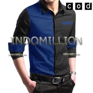 KEMEJA KATUN IndoMillion Men's Long Sleeve Hybrid Slimfit Plain Work Cotton Shirt Modern Distro - Hy