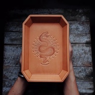 玄關八角皮盤 塑形義大利植鞣革首飾儲物盒/托盤