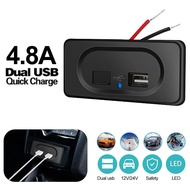 4.8A/3.1A Dual USB Ports Car Charger Socket Adapter 12V/24V USB Charger with LED For Truck Camper Caravan Accessories