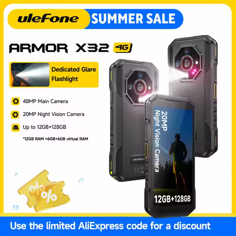 Ulefone Armor X32 4G Rugged Phone Android 14 Waterproof Smartphone 12GB RAM,128GB ROM NFC Night Mobi