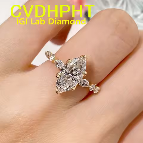 1 2 3 4 5CT Real 18K gold IGI Lab grown Diamond Ring Marquise shape Diamond wedding ring Factory Eng