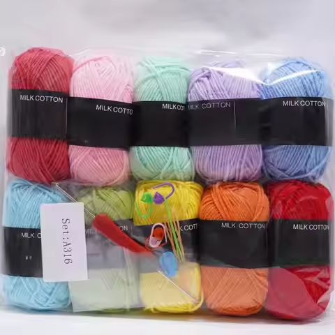 10Pcs 500g 4Ply Milk Cotton Yarn for Knitting Crochet, Wool Cotton Yarn DIY Material Pack for Hand-K