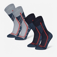 QUECHUA Kids’ warm hiking socks (2-pair pack) SH500 Mid - Blue and Grey