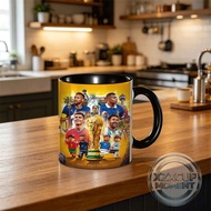 Football Stars Lego Style Mug CR7 Messi Neymar Mbappe Figures with Trophy & Landmarks - Fun Collecti