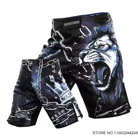 MMA Shorts Men Muay Thai Boxing Shorts Lion Print Technical Performance Training Competition Martial