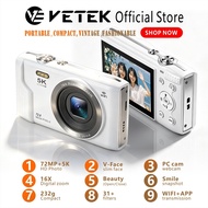 Vetek2-pro Digital Camera, 5K  72MP FHD Point and Shoot Vlogging Camera for Beginners