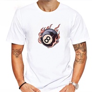 Men's Graphic T-Shirt With Flaming 8 Ball Design - Casual Short Sleeve Tee For Pool And Billiards Fa