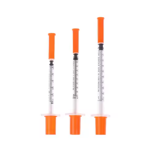 5Pcs 0.3/0.5/1ML Disposable Plastic Veterinary Syringe Orange Cap Sterile Insulin Syringe With Needl