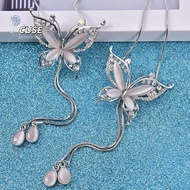 Butterfly Pendant Long Necklace Made Of Opal Stone Women's Jewelry