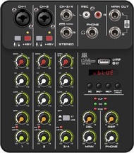 實體店鋪/SF Audio Mixer,V4 4-channel DJ Mixer with MP3 USB Bluetooth, 48V Phantom Power, Sound Mixing Bo